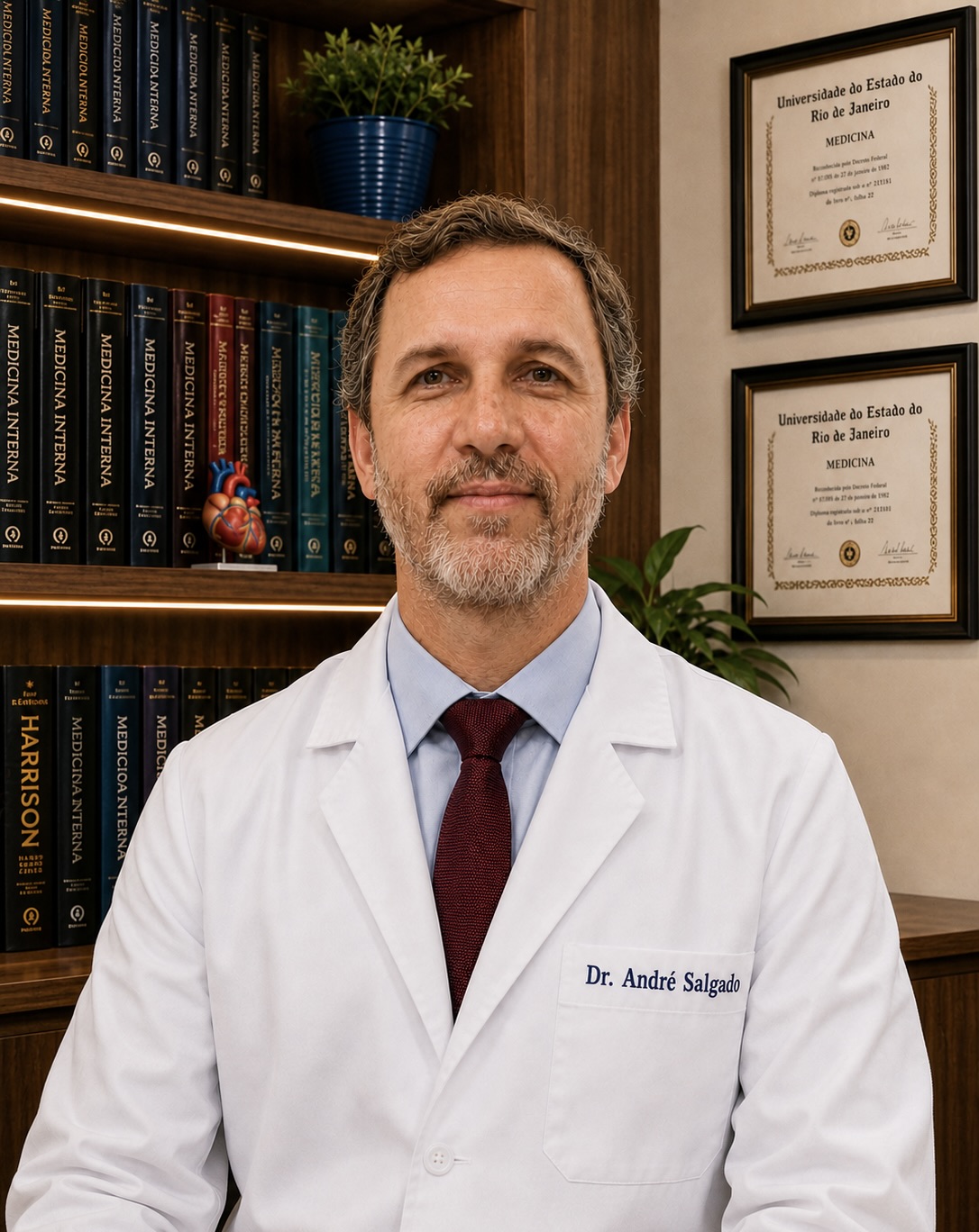 Dr. André Salgado, médico especialista em medicina preventiva e clínica médica, em seu consultório no Rio de Janeiro